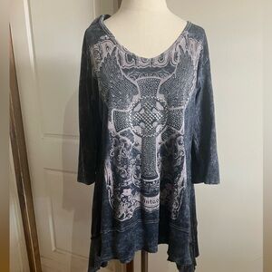 Gray Graphic Tunic with Cross Design